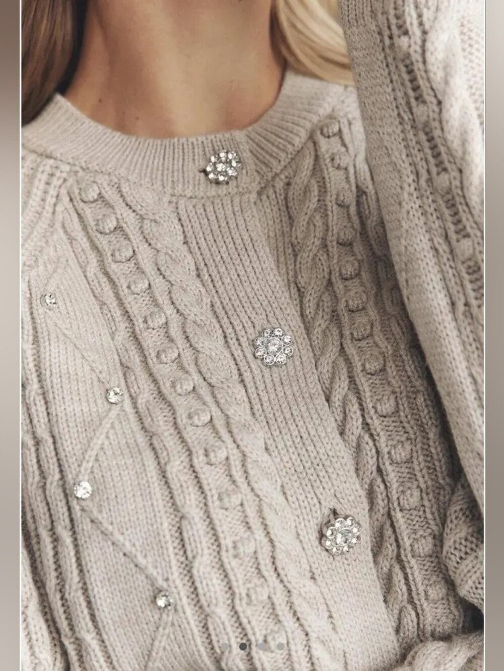 Anthropologie Maeve Gem-Embellished Cable-Knit Cardigan Sweater - Picture 2 of 10